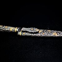 kunstvolles silbernes Hirtenmesser mit vergoldeten Verzierungen